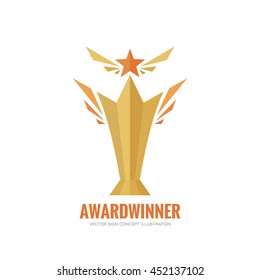 Award winner cup - vector logo template concept illustration in flat style. Star with rays and abstract shapes. Creative sign. Design element. 
