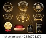 Award Winner emblem collection of gold laurel wreath stock illustration 