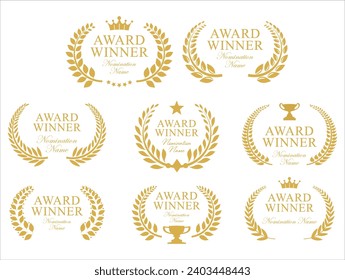 Award Winner emblem collection of gold laurel wreath black text