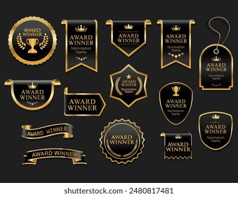 Award Winner emblem collection of gold laurel wreath 