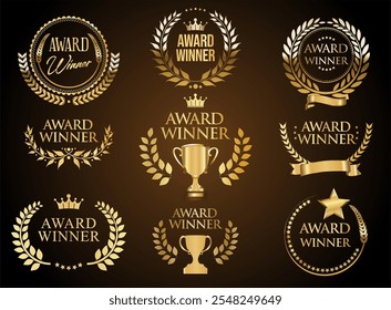 Vencedor do prêmio emblema coleção de ouro laurel coroa ilustração de stock v