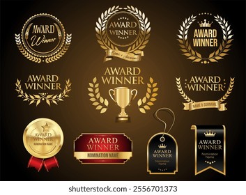 Award Winner emblem collection of gold laurel wreath stock illustration 