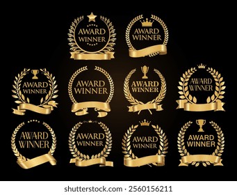 Award Winner emblem collection of gold laurel wreath stock illustration 