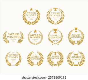 Award Winner emblem collection of gold laurel wreath black text	
