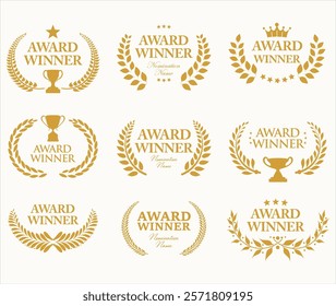 Award Winner emblem collection of gold laurel wreath black text	
