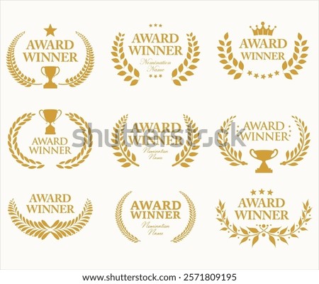 Award Winner emblem collection of gold laurel wreath black text	
