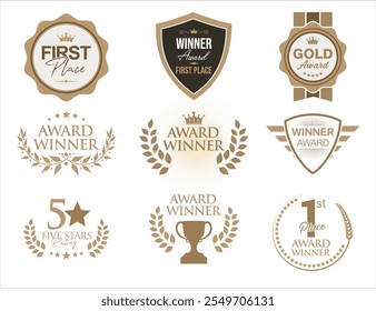 Award Winner emblem collection stock illustration Gold award badges  Modern flat retro design 