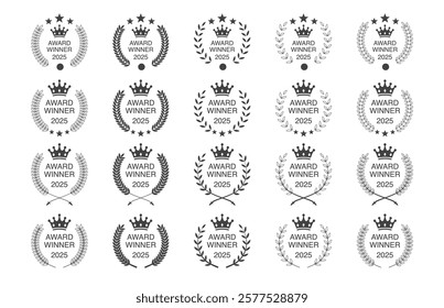 Award Winner Emblems Collection: Laurel Wreath with Crown and Star Icons, Logos, and Symbols with Year