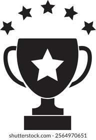 Award and winner flat icon. Simple flat cup award vector symbol. Trophy with five stars on isolated transparent background. Trophy success champion icon sign. Best champions cup trophy vector design.