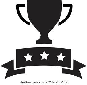 Award and winner flat icon. Simple flat cup award vector symbol. Trophy with three stars on isolated transparent background. Trophy success champion icon sign. Best champions cup trophy vector design.