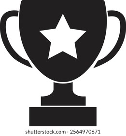 Award and winner flat icon. Simple flat cup award vector symbol. Trophy with star on isolated transparent background. Trophy success champion icon sign. Best champions cup trophy vector design.