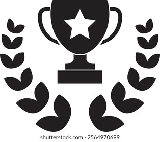 Award and winner flat icon. Simple flat cup award symbol. Trophy with laurel and stars on isolated transparent background. Trophy success champion icon sign. Best champions cup trophy vector design.