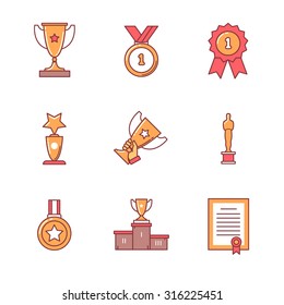 Award winner icons thin line set. Flat style color vector symbols isolated on white.