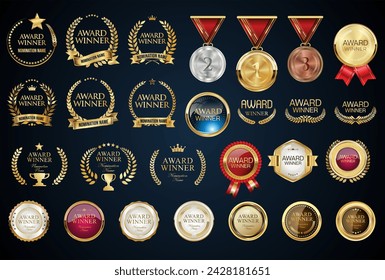 award winner luxury gold badge shield ribbon and laurel retro vintage collection