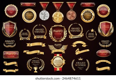 award winner luxury gold badge shield ribbon and laurel retro vintage collection