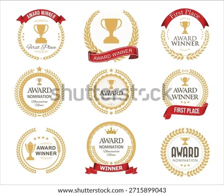 Award winner and nomination name emblem golden color collection of laurel wreath stock illustration