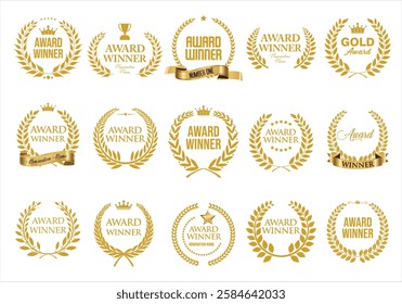 Award winner, premium and gold award emblem icon and laurel gold color isolated on white background