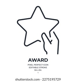 Award, winner, or ranking concept editable stroke outline icon isolated on white background flat vector illustration. Pixel perfect. 64 x 64.