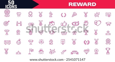 Award and winner reward editable stroke outline icons set isolated on white background flat vector illustration.