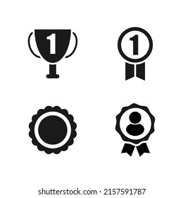Award, winner ribbon, medal, trophy cup vector icon