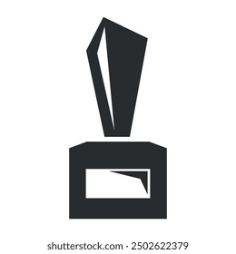 Award winner trophy abstract triangle geometric shape on stack black icon isometric vector illustration. Competition win first place reward tournament victory success leadership cup monochrome emblem