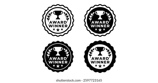 Award Winner Trophy Badge Round Shape Stamp Sticker Icons Vector Design Illustration Set