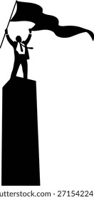 Ilustración vectorial de silueta de trofeo ganadora de un premio que presenta a una persona que posee un premio por logros empresariales.