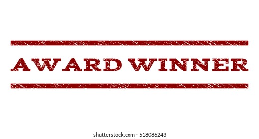 Award Winner watermark stamp. Text tag between horizontal parallel lines with grunge design style. Rubber seal stamp with dirty texture. Vector dark red color ink imprint on a white background.