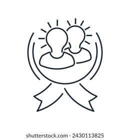 Award winning creative team.Creators of a successful project.   Vector linear icon isolated on white background.