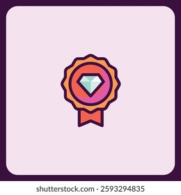 Award Winning Diamond Gemstone Badge Icon Illustration