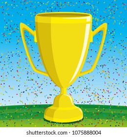 Award for winning a gold cup on a green field.