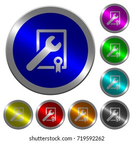 Award winning services icons on round luminous coin-like color steel buttons