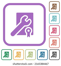 Award winning services solid simple icons in color rounded square frames on white background