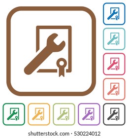 Award winning support simple icons in color rounded square frames on white background