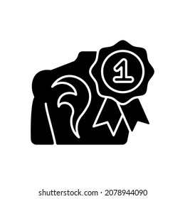 Award winning tattoo black glyph icon. Tattoo meeting and exhibition to find best master. Professionals fighting for prize. Silhouette symbol on white space. Vector isolated illustration