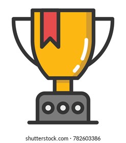 Award or winning trophy with ribbon flat design icon