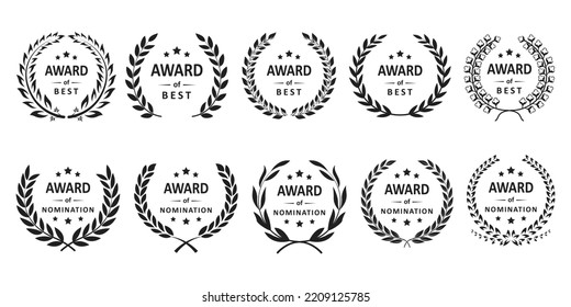 award wreath vector silhouette. The winner graphic design template. Vector illustration set