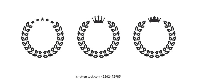 Award wreaths. Circular wreath foliate. Wreath victory icons. Vector illustration