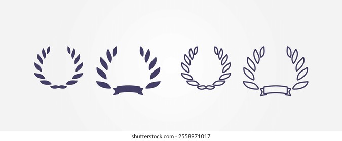 Award wreaths icons in black color. Laureate award icons, pictogram, outline. Vector