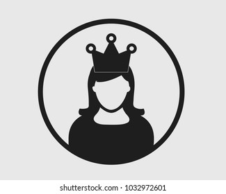 Awarded Women Icon. Female symbol crown on her head with rounded shape 