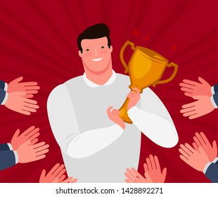 Awarding ceremony. Presentation of the award to the applause. Cartoon vector illustration