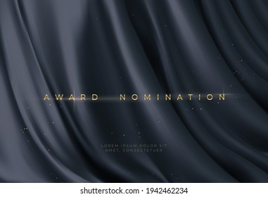 Awarding the nomination ceremony luxury black wavy background with golden glitter sparkles. Vector background EPS10