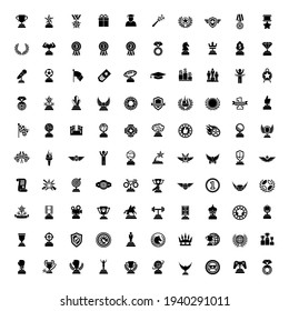 Awards 100 icons set. Medals Trophy and prize symbol icon on white background vector illustration.