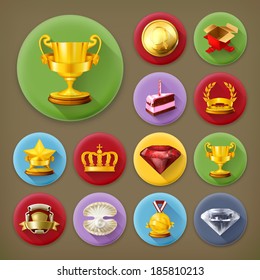 Awards and achievement, long shadow icon set