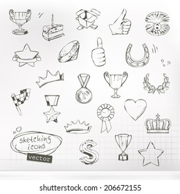 Awards and achievement, sketches of icons vector set