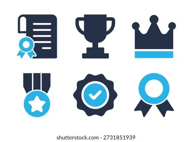 Conjunto de iconos de premios y logros. Iconos de la serie de glifos sólidos