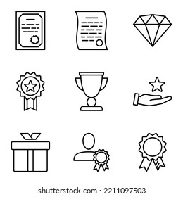 Awards and achievements icons set. Trophy cup, medal, winner prize. Vector illustration.