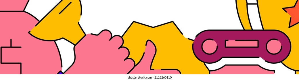 Awards and achivement related horizontal banner or bottom border template background. Flat filled line vector illustration isolated on white.