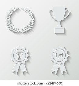 Awards badges and cups icons - paper  set