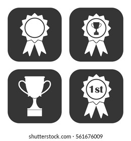 Awards badges and cups icons vector set on gray  buttons